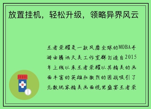 放置挂机，轻松升级，领略异界风云